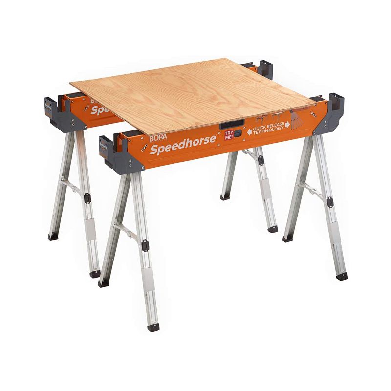 Bora Portamate Speedhorse 1500 Pound Capacity Heavy Duty Sawhorse Table Stand Work Bench with Folding Legs for Woodworking and Contractors (2 Pack)