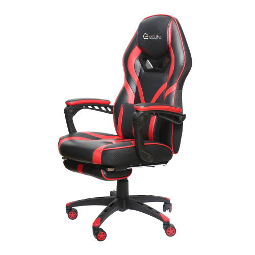 Gaming Chair, PU Leather Computer Desk Chair with Headrest and Lumbar Support, Adjustable Armrest 360&deg; Swivel Executive Ergonomic Office Chair (Black+Red)