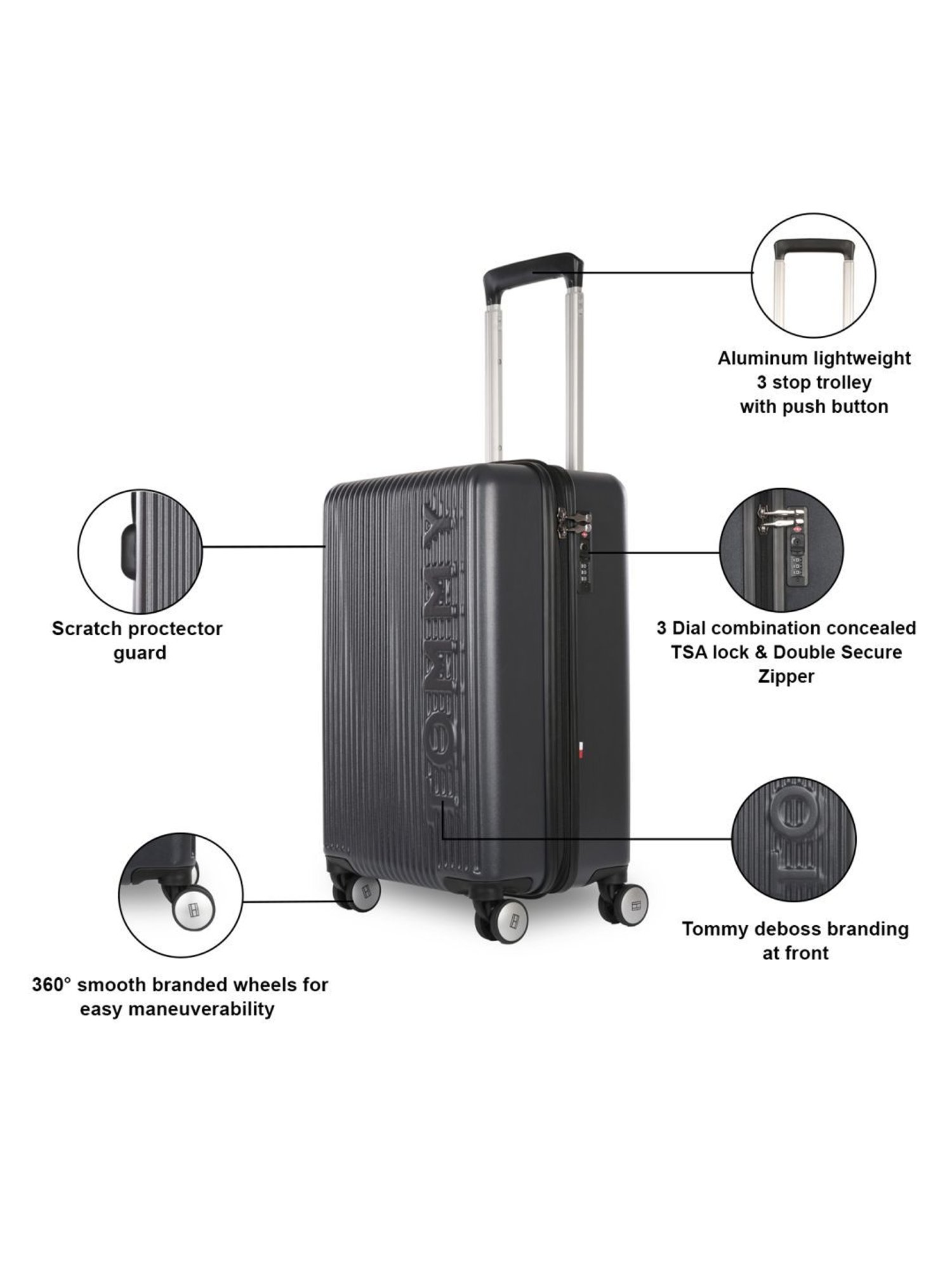 Tommy Hilfiger Empire Grey Textured Hard Cabin Trolley Bag - 35 cm