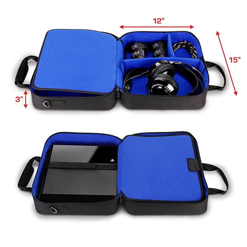Console Carrying Case PS4 Case Compatible with Playstation 4 Slim PS4 Pro and PS3 Customizable Interior Stores PS4 Games PS4 Controller PS4 Headset and More Gaming Accessories Blue