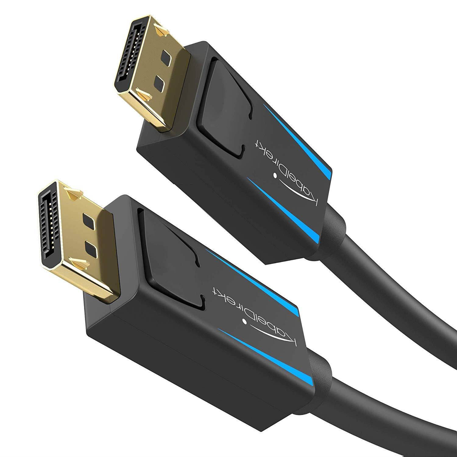 KabelDirekt - 8K DisplayPort (DP to DP) Cable - 10ft - (up to 32.4 Gbit/s, UHD with 8 K / 60 Hz or 4 K / 120 Hz, Supports HBR3, DSC 1.2, HDR 10, Lockable Connector, Black) - TOP Series