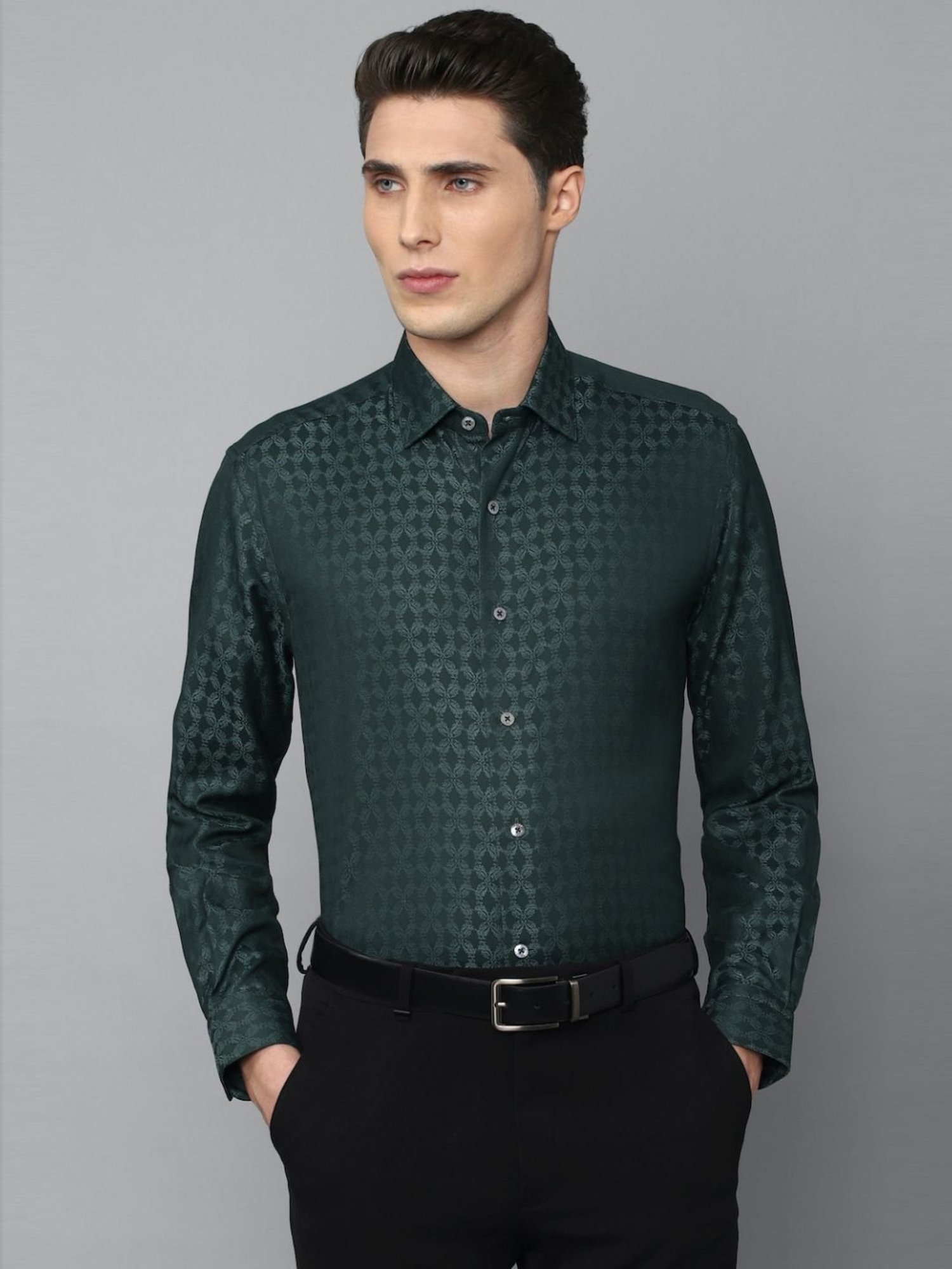 Luxure By Louis Philippe Green Regular Fit Printed Shirt