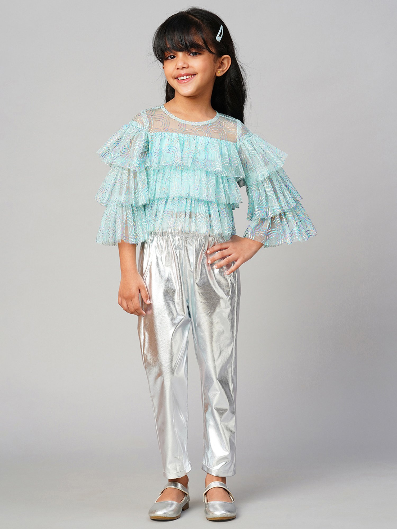 Peppermint Kids Purple & White Floral Print Top with Culottes