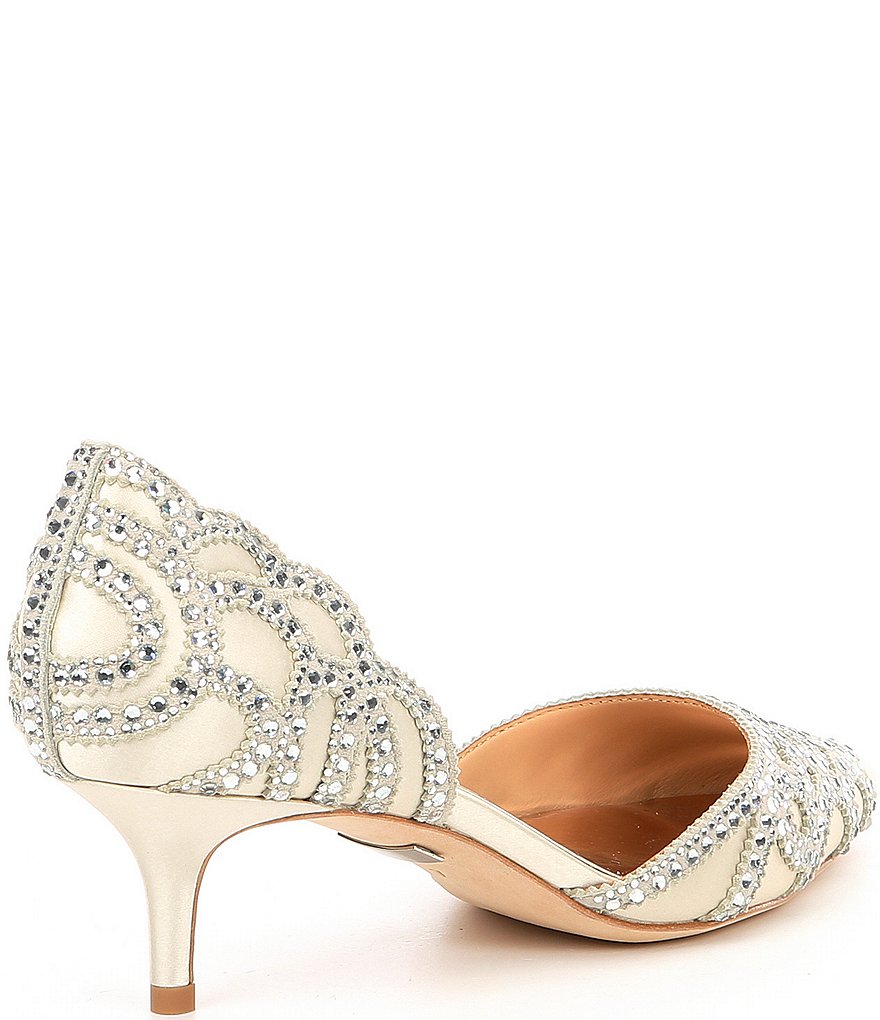 Badgley Mischka Ginny Satin And Suede Jeweled d'Orsay Pumps