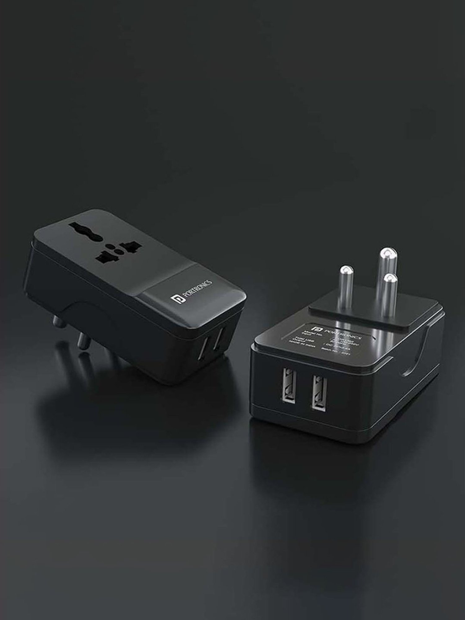 Portronics Adapto III POR-1362 Adapter with Dual USB Port and AC Socket (Black)