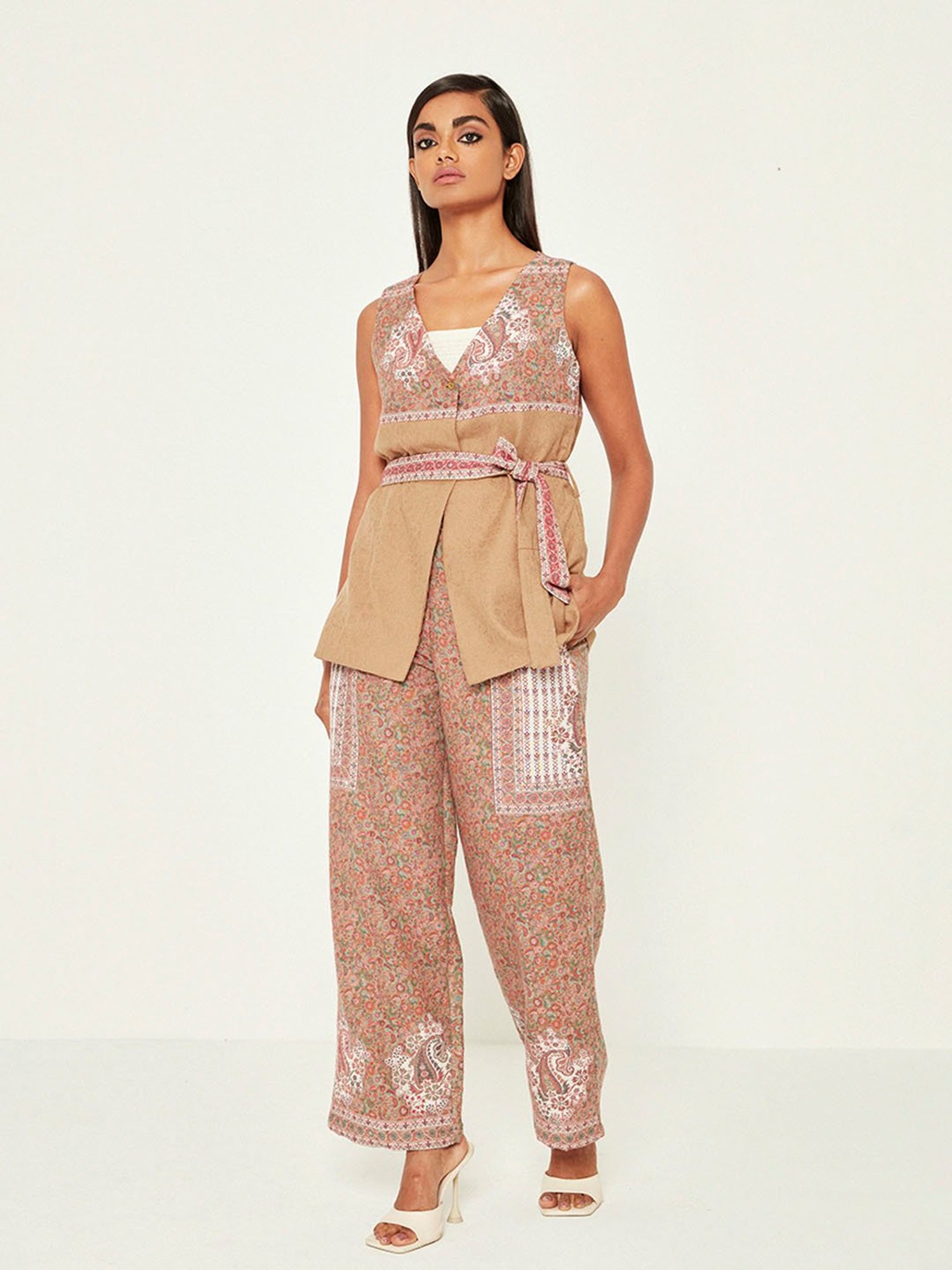 ANCESTRY Beige Printed Yoke Jacket