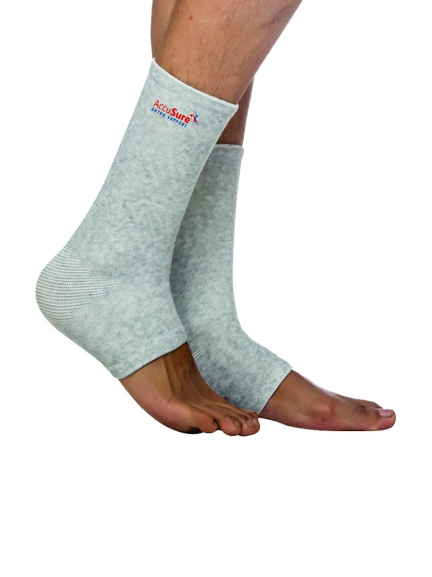 AccuSure Bamboo Yarn 4 Way Stretchable Bi-Layered Construction Ankle Support (Pair - M)