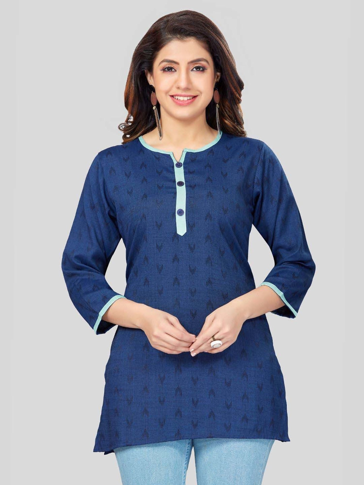Saree Swarg Blue Woven Pattern Straight Short Kurti