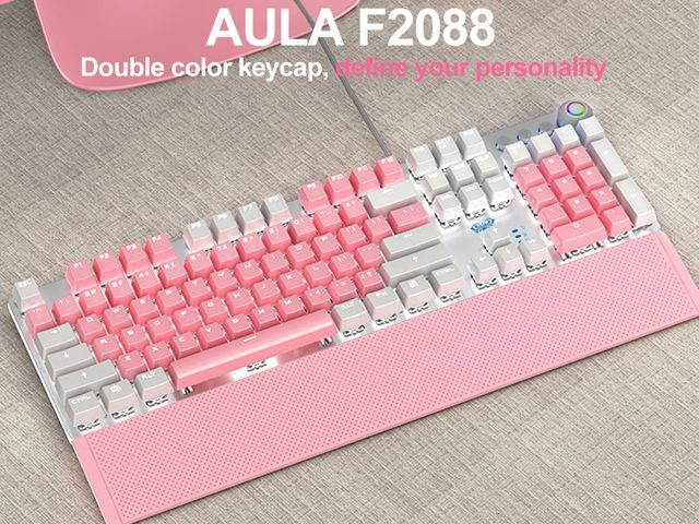 AULA F2058/F2088 Mechanical Gaming Keyboard wrist rest Multimedia Knob, Marco Programming metal panel LED Backlit keyboard for Computer Gamer