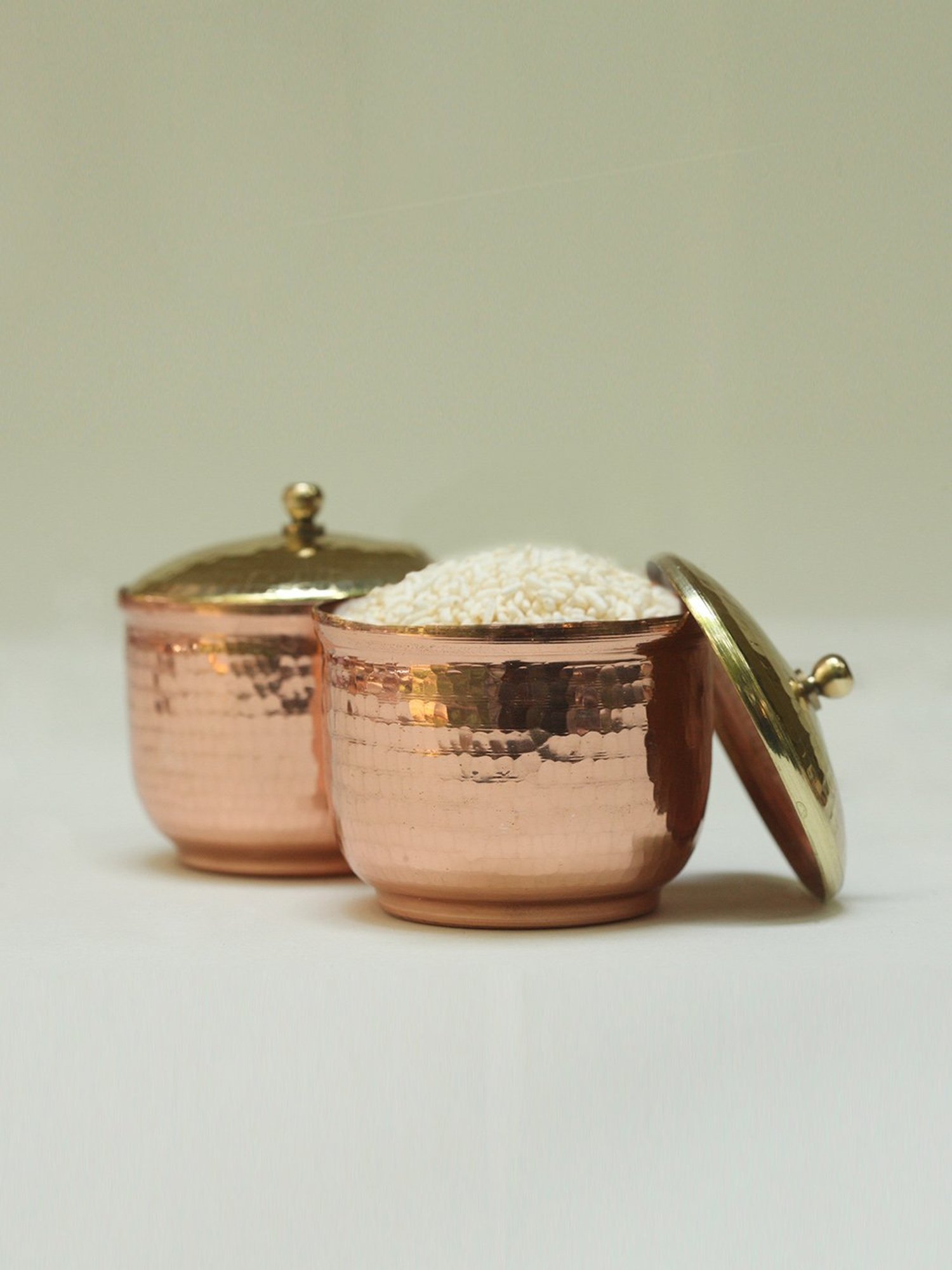 COPPRE Golden Copper Trinket Container with Lid - Set of 1