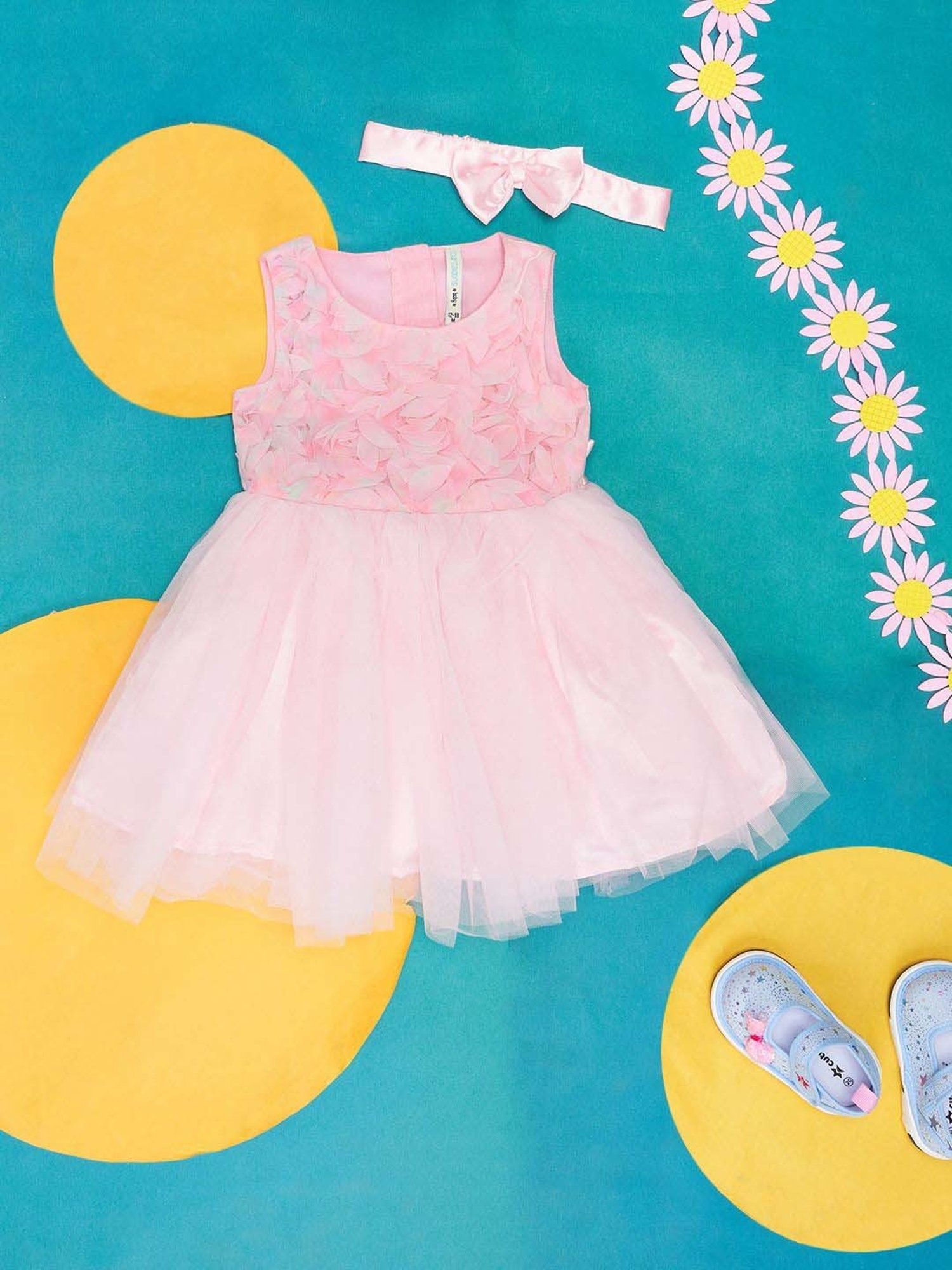 Pantaloons Baby Pink Cotton Applique Dress