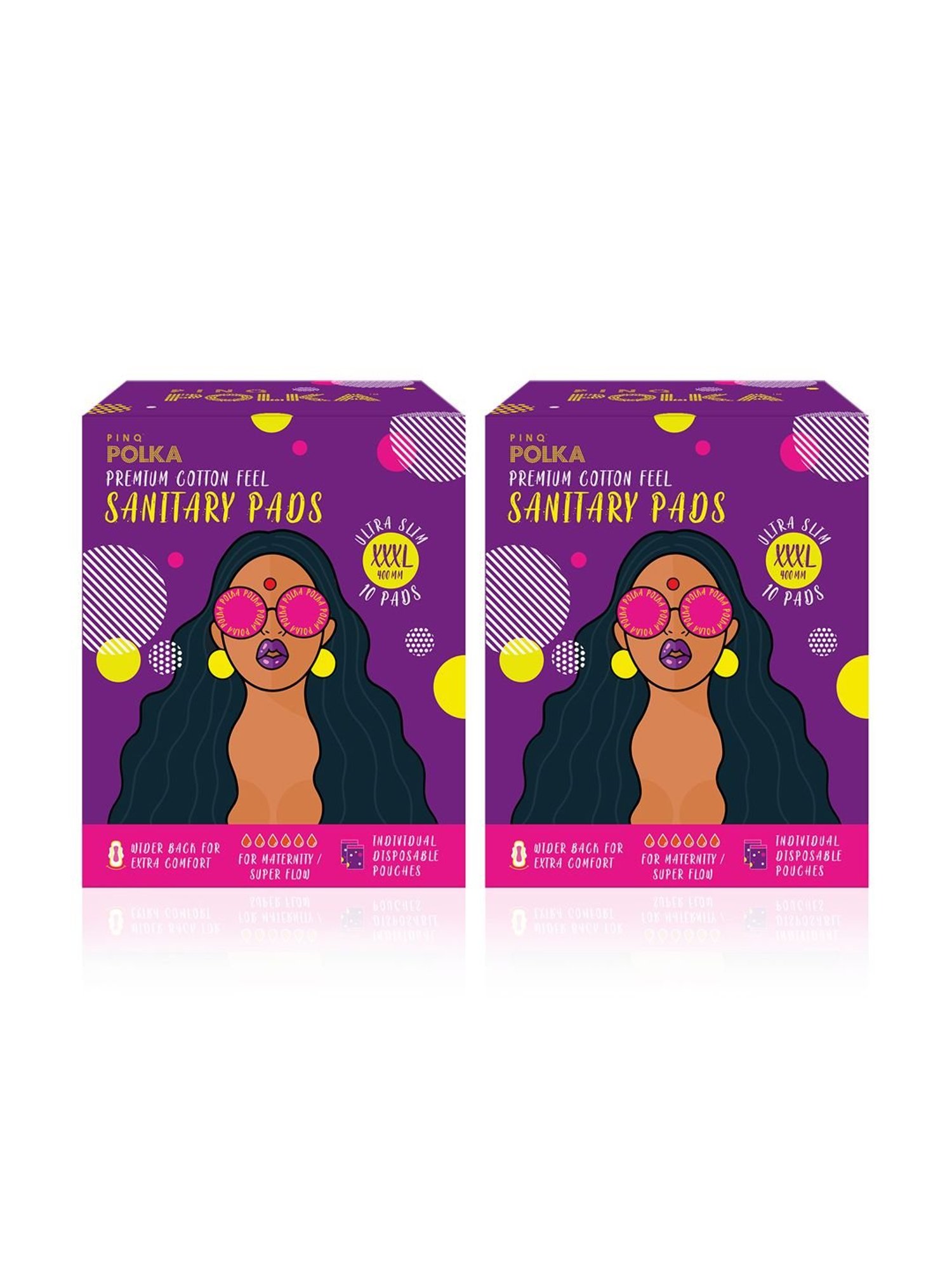 PINQ Polka Organic Cotton Ultra Sanitary Pads-XXXL with Disposable Biodegradable Pouch-Pack of 20