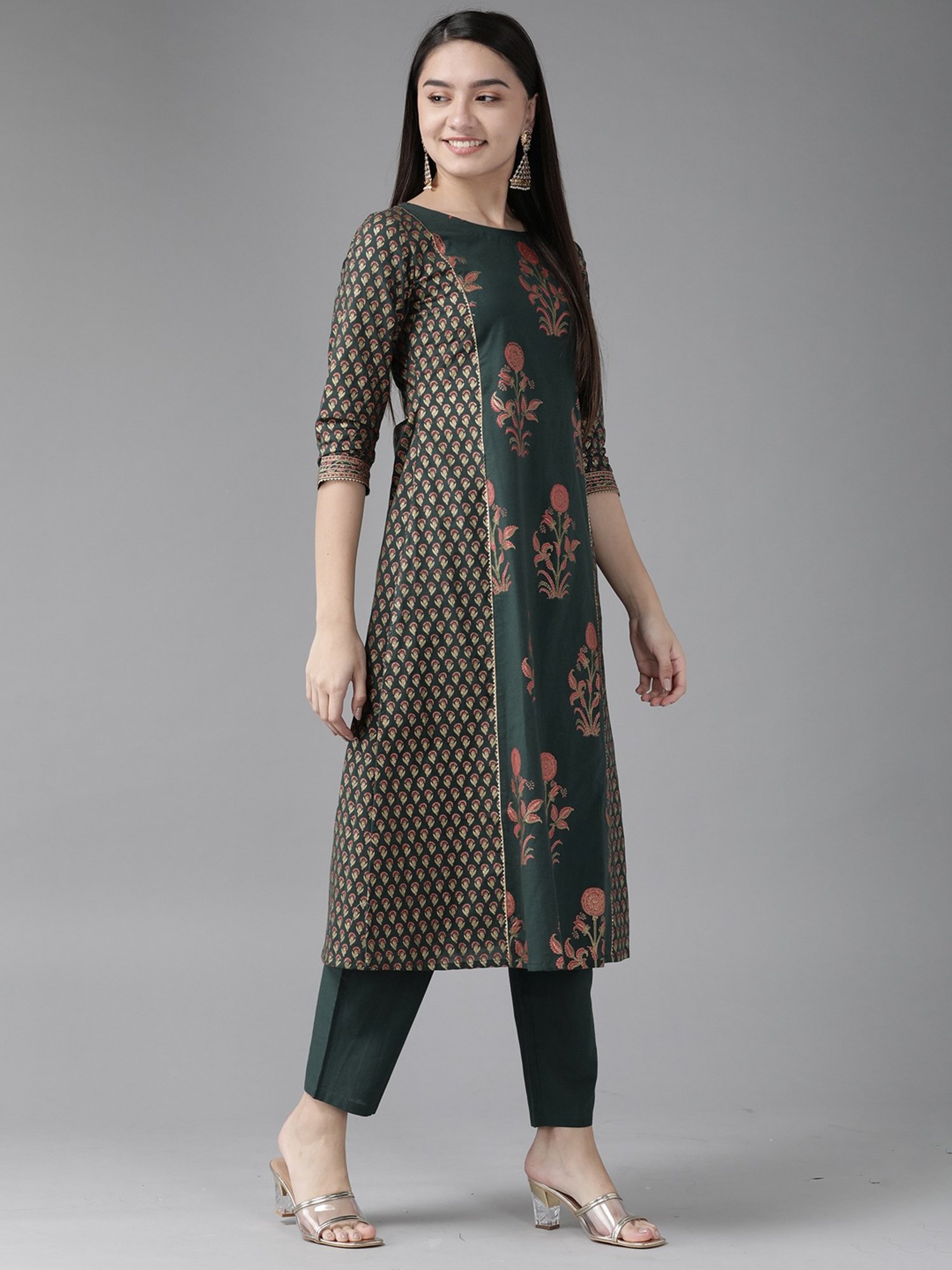 Indo Era Green Printed Kurta Pant Set With Dupatta