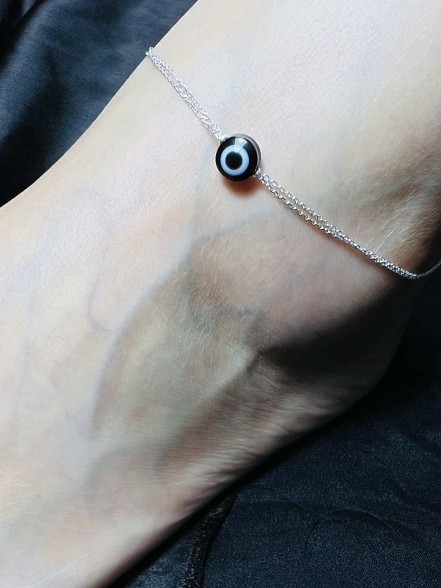 Arte Jewels 925 Sterling Silver Black Beads Evil Eye Anklet for Women & Girls (Single Anklet)