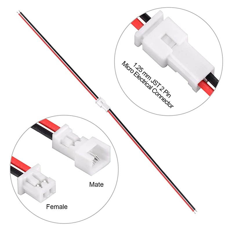 Pairs JST 125mm 2 Pin Micro Male Female Connector Plug 80mm Wires Cables