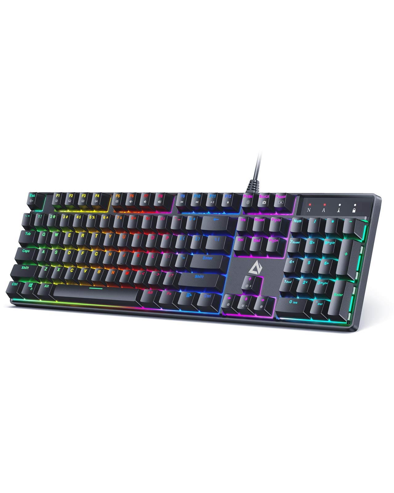 AUKEY KM-G16 Mechanical Gaming Keyboard with Clicky Blue Switches & LED Backlight, 104-Key Anti-Ghosting Wired Mechanical Keyboard with Macro Recording & Ergonomic Design for PC and Laptop