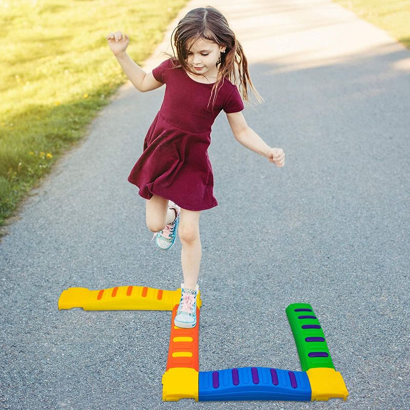 Sunny & Fun 8pc Balance Beam Gymnastics Obstacle Course for Kids | Interlocking Stepping Boards w/Rubber Grip & Non Slip Surface | Indoor & Outdoor Toy Improves Coordination & Strength | Max 220 Lbs.