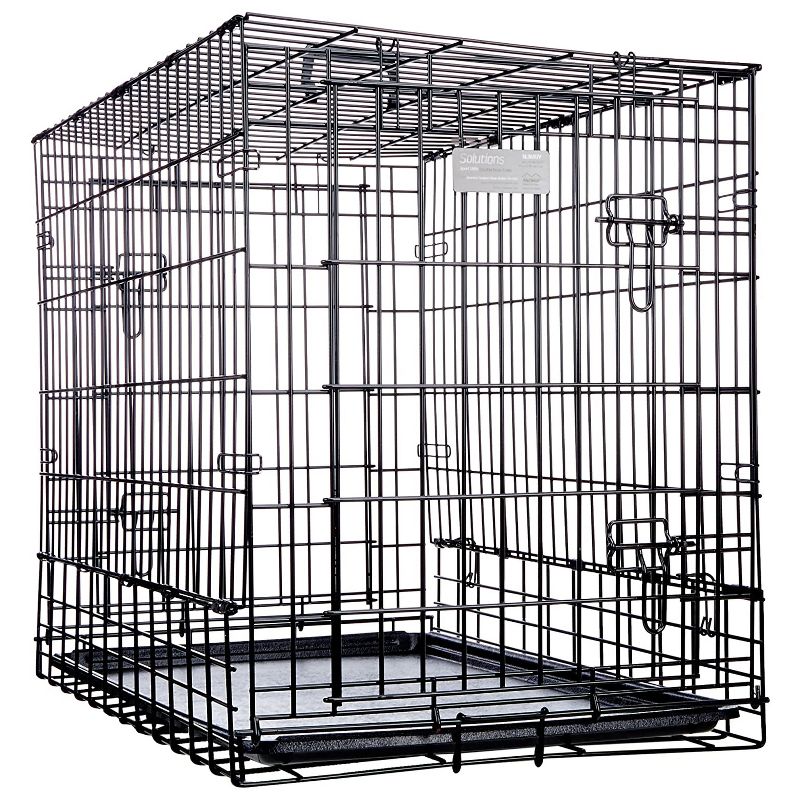 MidWest Homes for Pets Side By Side Double Door Safe Foldable Steel SUV Dog Pet Travel, Transport Cargo Crate/Kennel with Drop Pan, Black