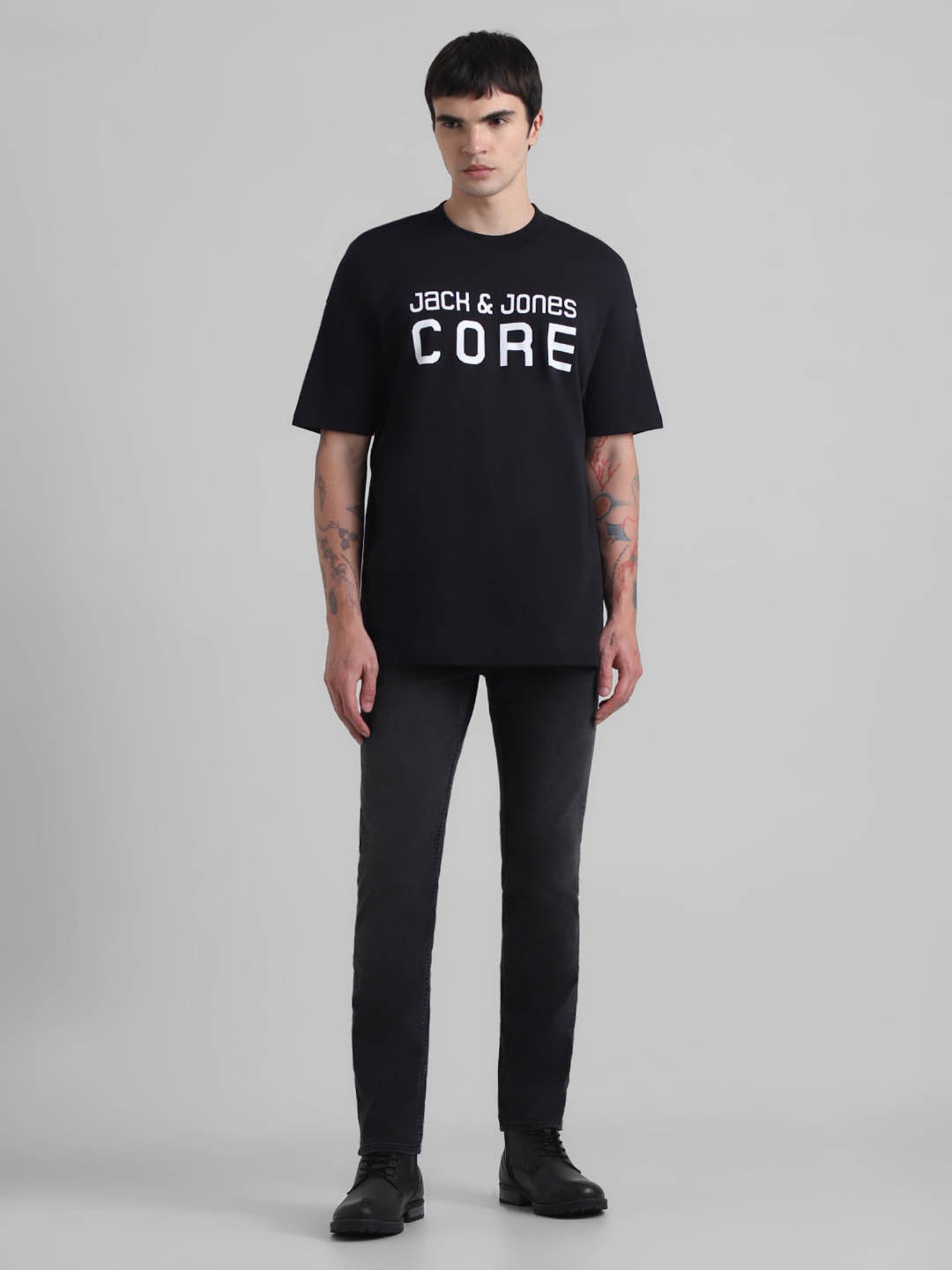 Produkt By Jack & Jones Jet Black Cotton Boxy Fit Printed T-Shirt