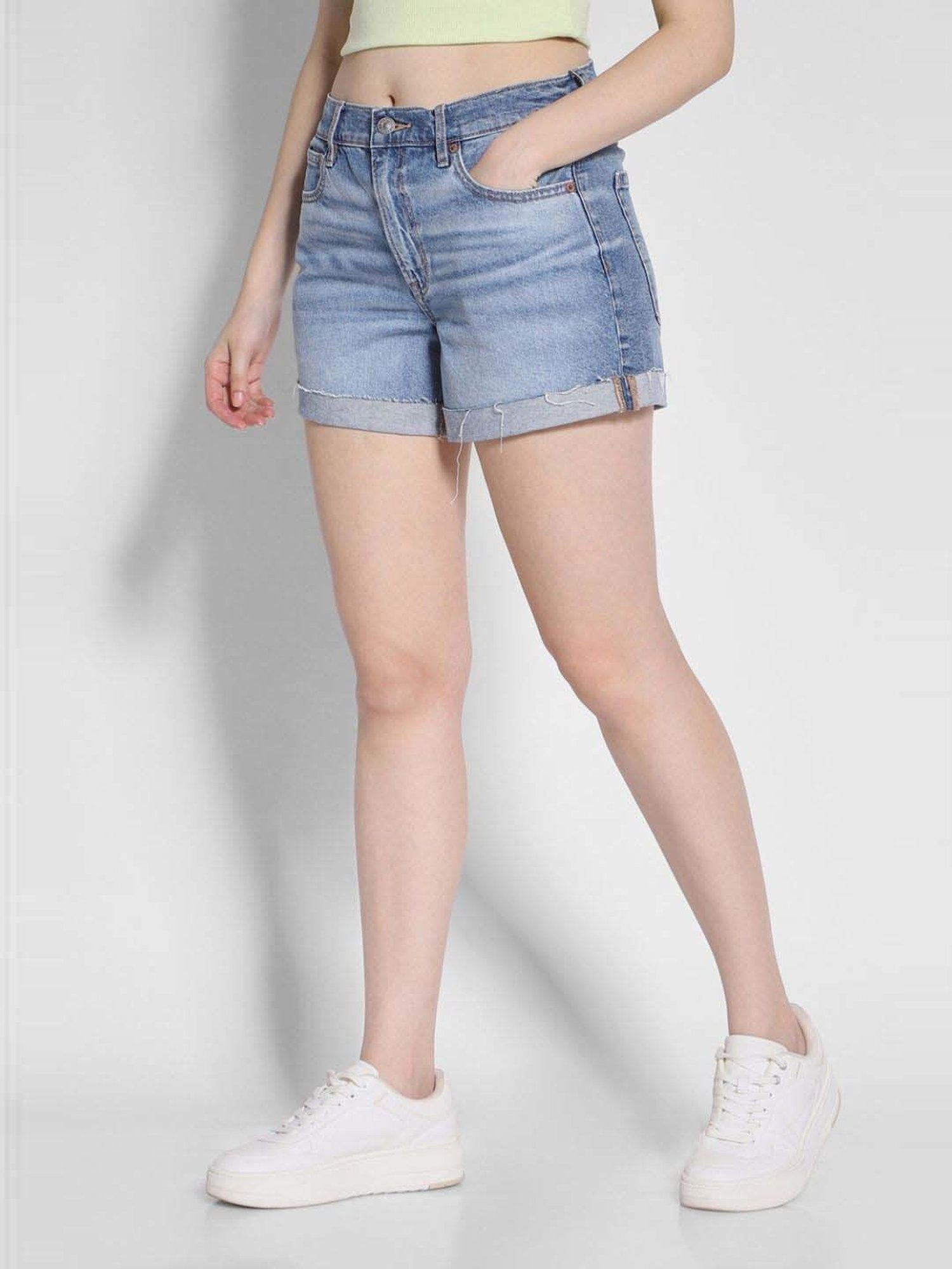 American Eagle Outfitters Blue Cotton Mid Rise Shorts