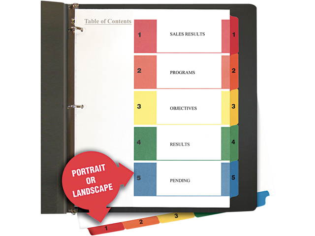 Universal UNV24800 Deluxe Table of Contents Dividers for Printers, 5-Tab, 1 to 5, Table Of Contents, 11 x 8.5, White, 6 Sets