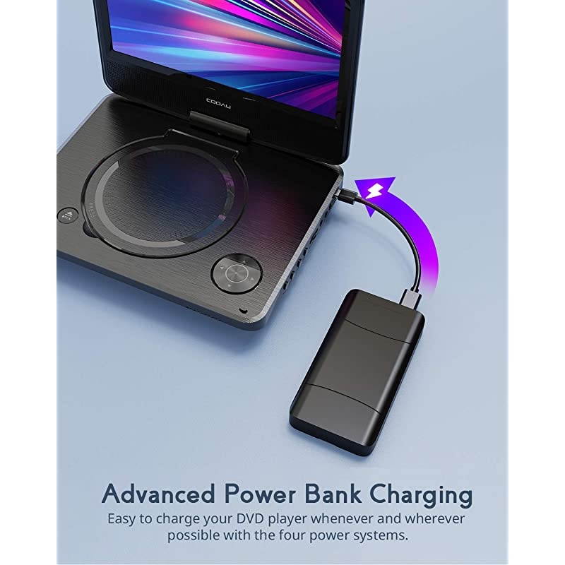 11 Portable DVD Player Support Power Bank Charging Last Memory Function Region Free SDUSBAVOut Port with HD Swivel Screen Black