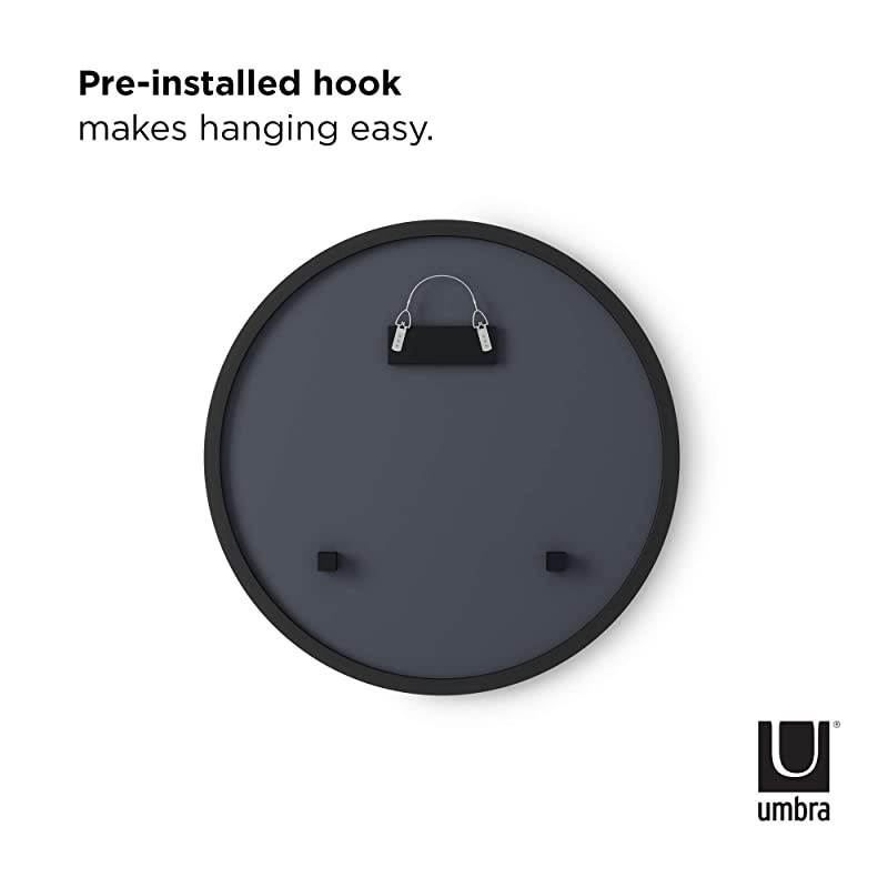 Hub Rubber Frame18Inch Round Mirror for Entryways Bathrooms Living Rooms and More 18Inch Black