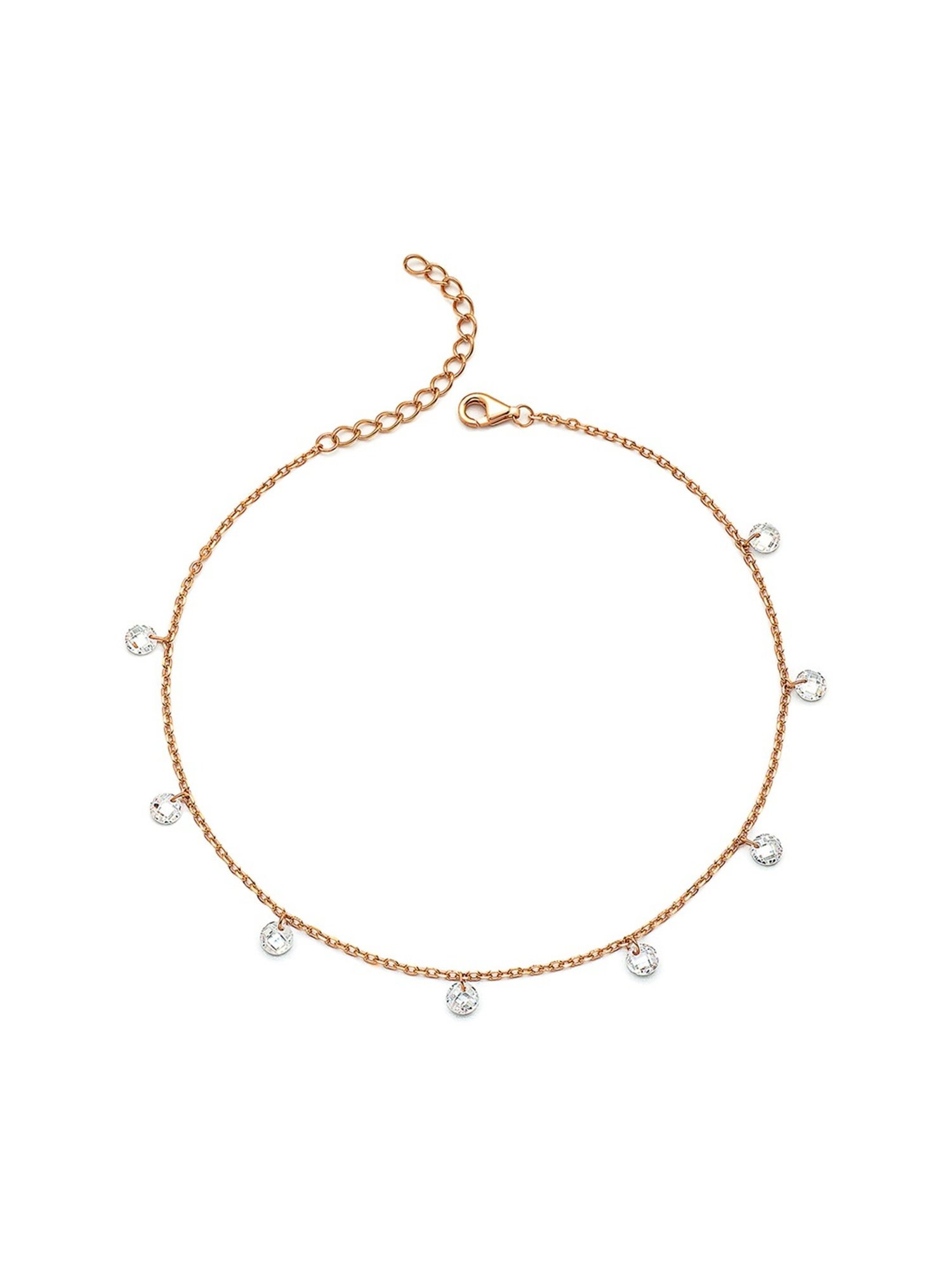 Silberry 92.5 Sterling Silver Rose Gold Royal Crystal Anklet