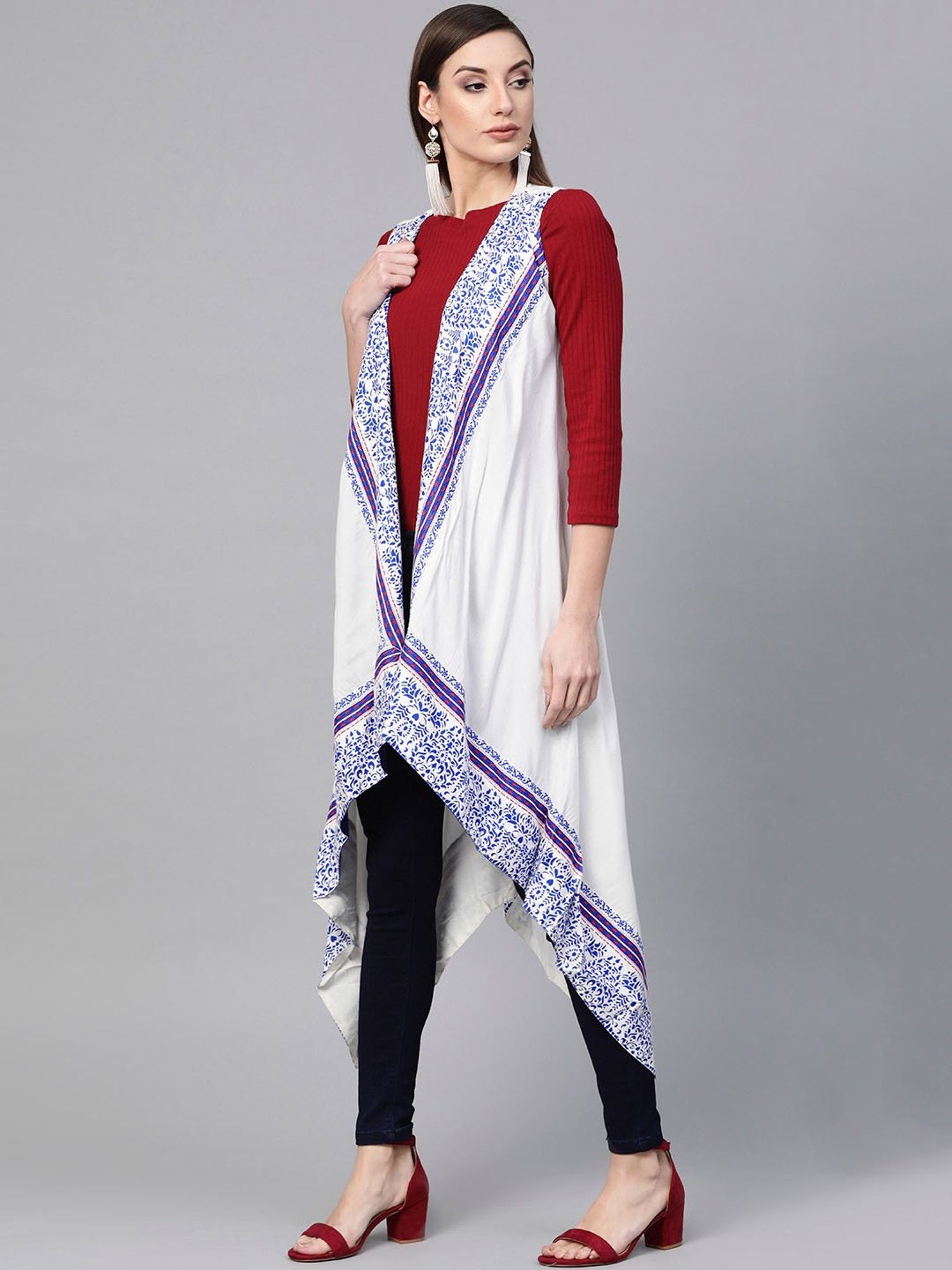 Geroo jaipur White Printed Long Shrug