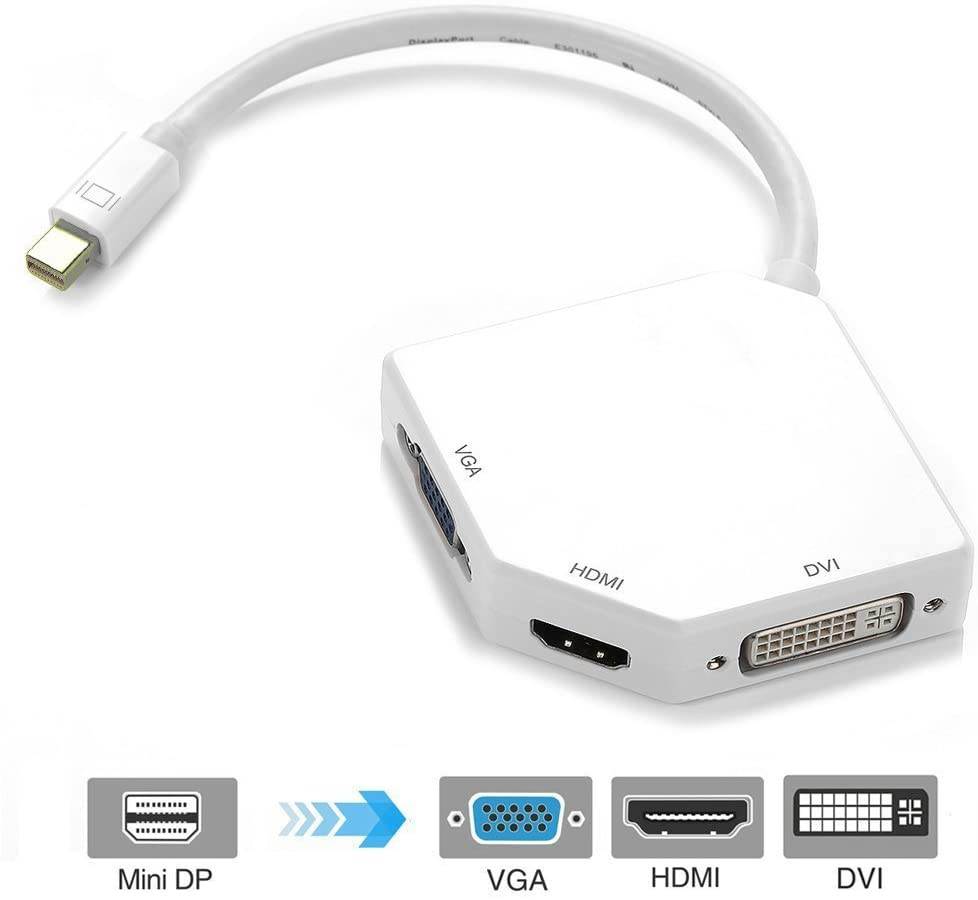 Ultimate 3-in-1 Mini DP (Thunderbolt) to HDMI, DVI, VGA Adapter, Compact 1080p Mini Display (mDP) Converter for Macbook Pro Surface Pro Series