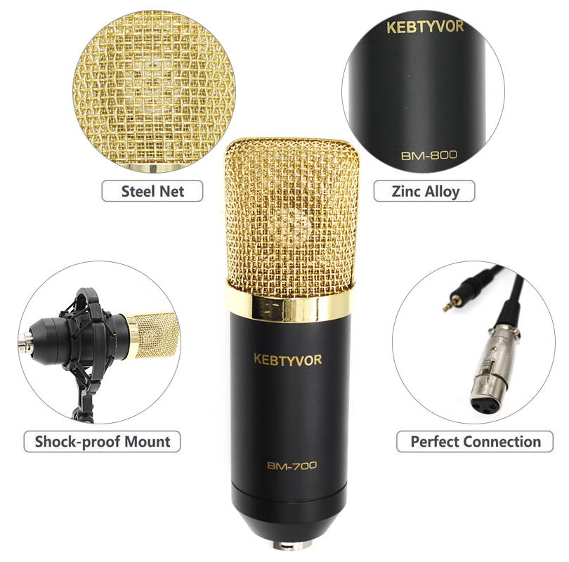 BM700 XLR Microphone Kit Professional Cardioid Studio Condenser Mic for Streaming Podcasting Gaming Vocal Recording