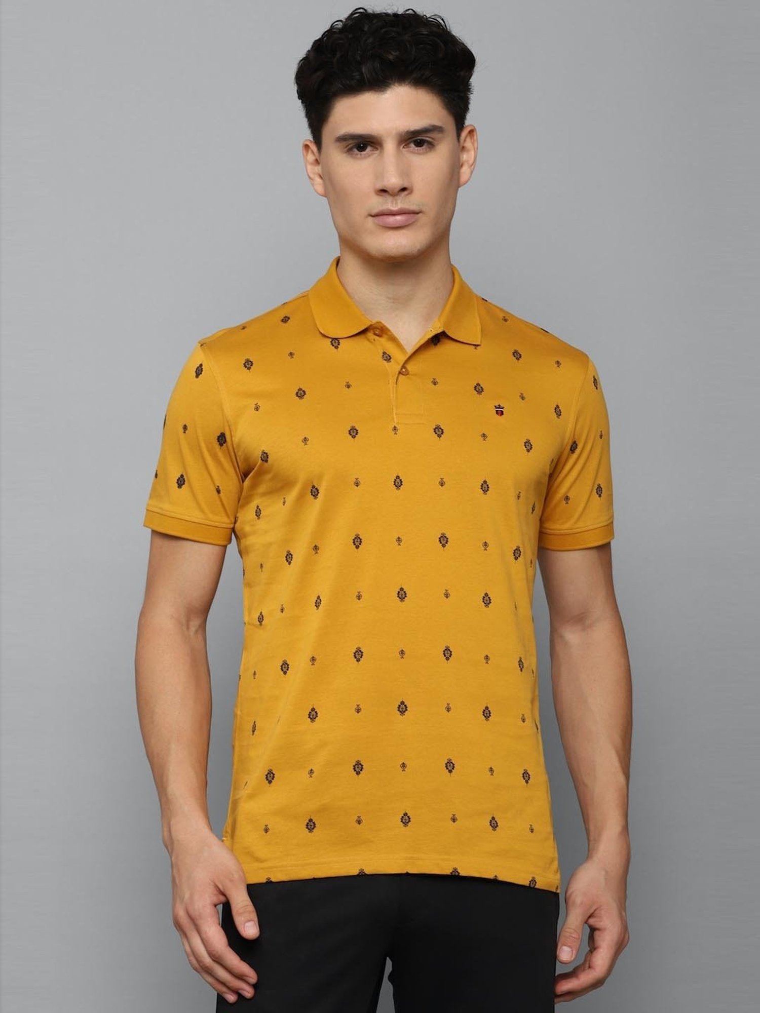 Louis Philippe Sport Yellow Cotton Slim Fit Printed Polo T-Shirt