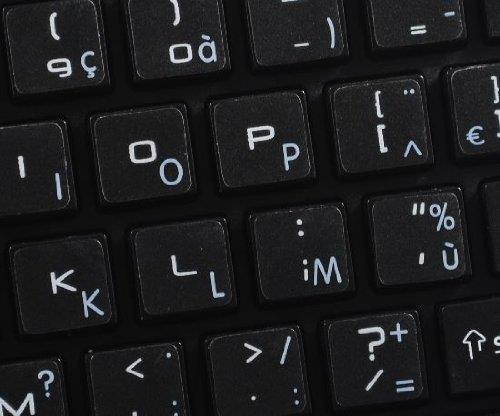 MAC FRENCH AZERTY KEYBOARD STICKERS WITH WHITE LETTERING ON TRANSPARENT BACKGROUND