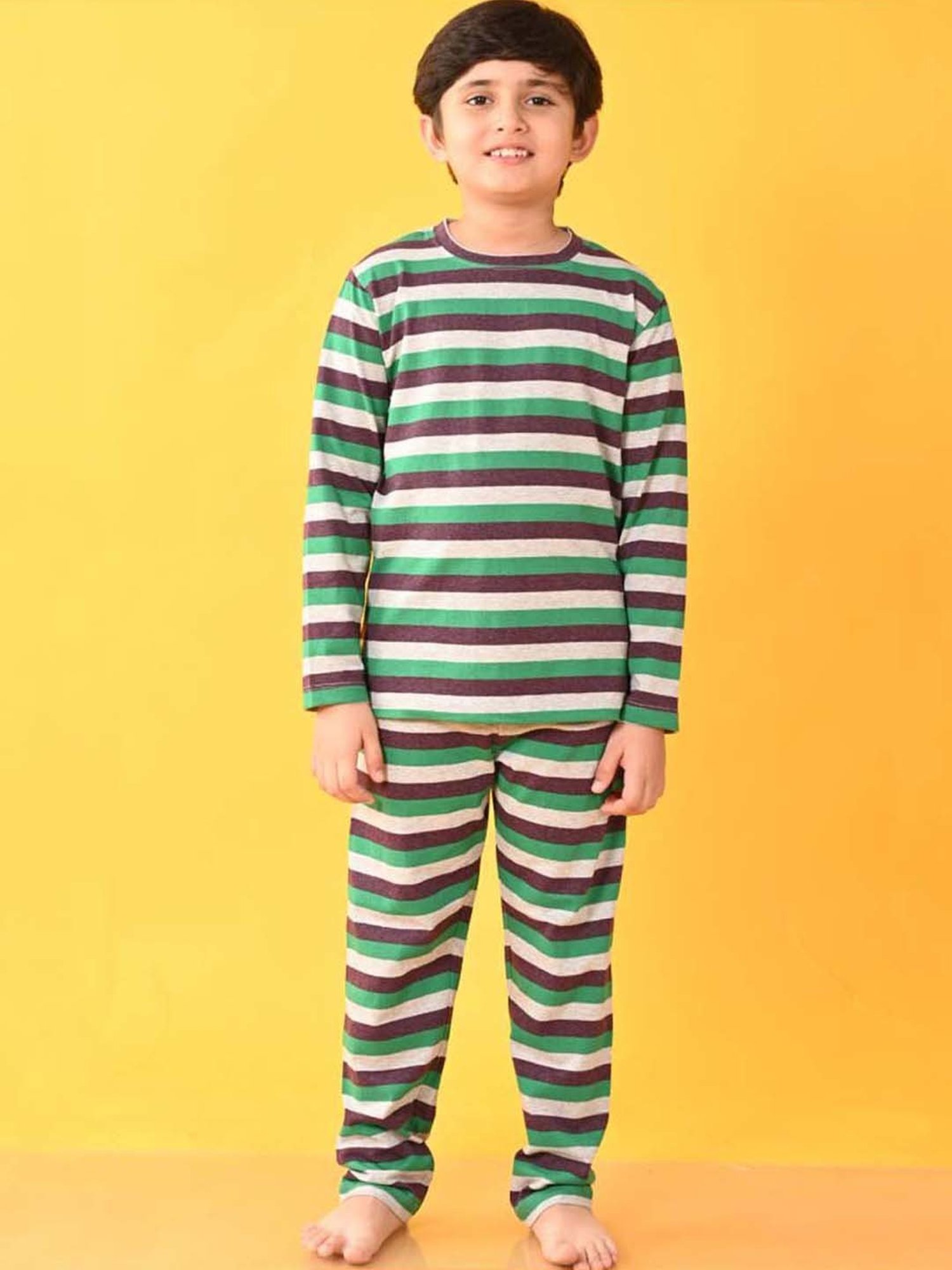 Anthrilo Kids Multicolour Cotton Striped Full Sleeves T-Shirt & Trouser
