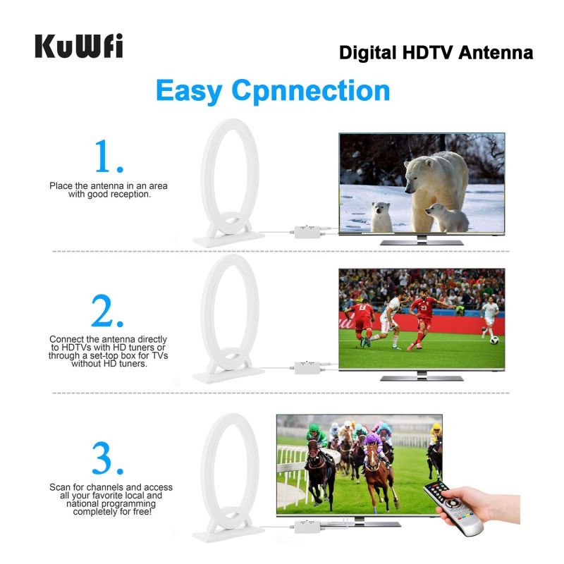 KuWFi 4K HDTV Antenna 120 Miles Long Range Indoor TV Digital Antennas with Amplifier Signal Booster for VHF UHF Local TV Channels 18ft Coaxial Cable