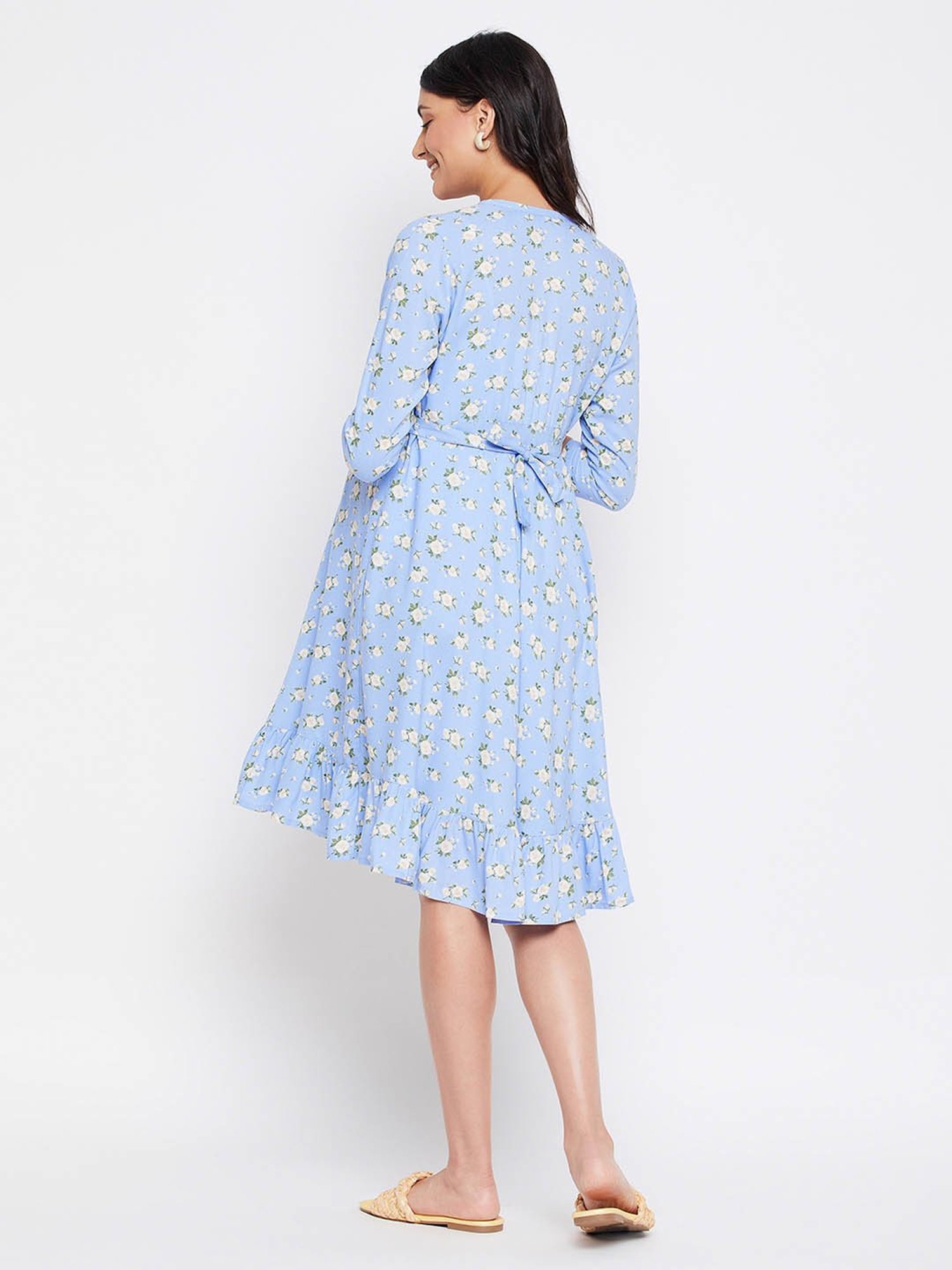 Hypernation Blue Rayon Floral Print Maternity Dress