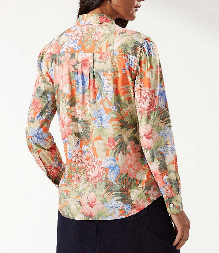 Tommy Bahama Royal Botanic Floral Print Stretch Poplin Point Collar Neck Long Button Cuff Sleeve Shirt