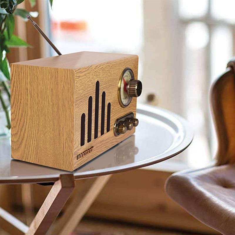 FM AM Radio Retro Wood Radio with Bluetooth Play Mp3 and Antenna Built in Speaker for Kitchen Living Room Office (Yellow)