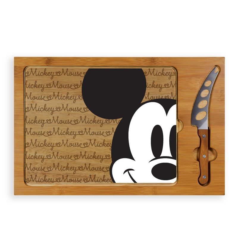 Disney Mickey Mouse Icon Glass Top Wood Serving Tray with Knife Set by Picnic Time