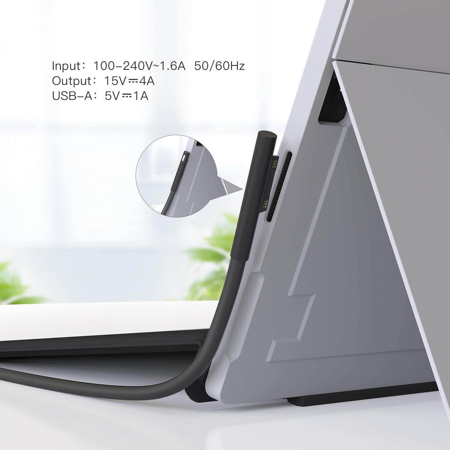 for Surface Book Charger, 15V 4A 65W Surface Pro Charger Power Supply Adapter, Compatible with Microsoft Surface Book Surface Laptop Surface Pro 7 6 5 4 3 X, Surface Go, Works with 65W&44W&36W&24W