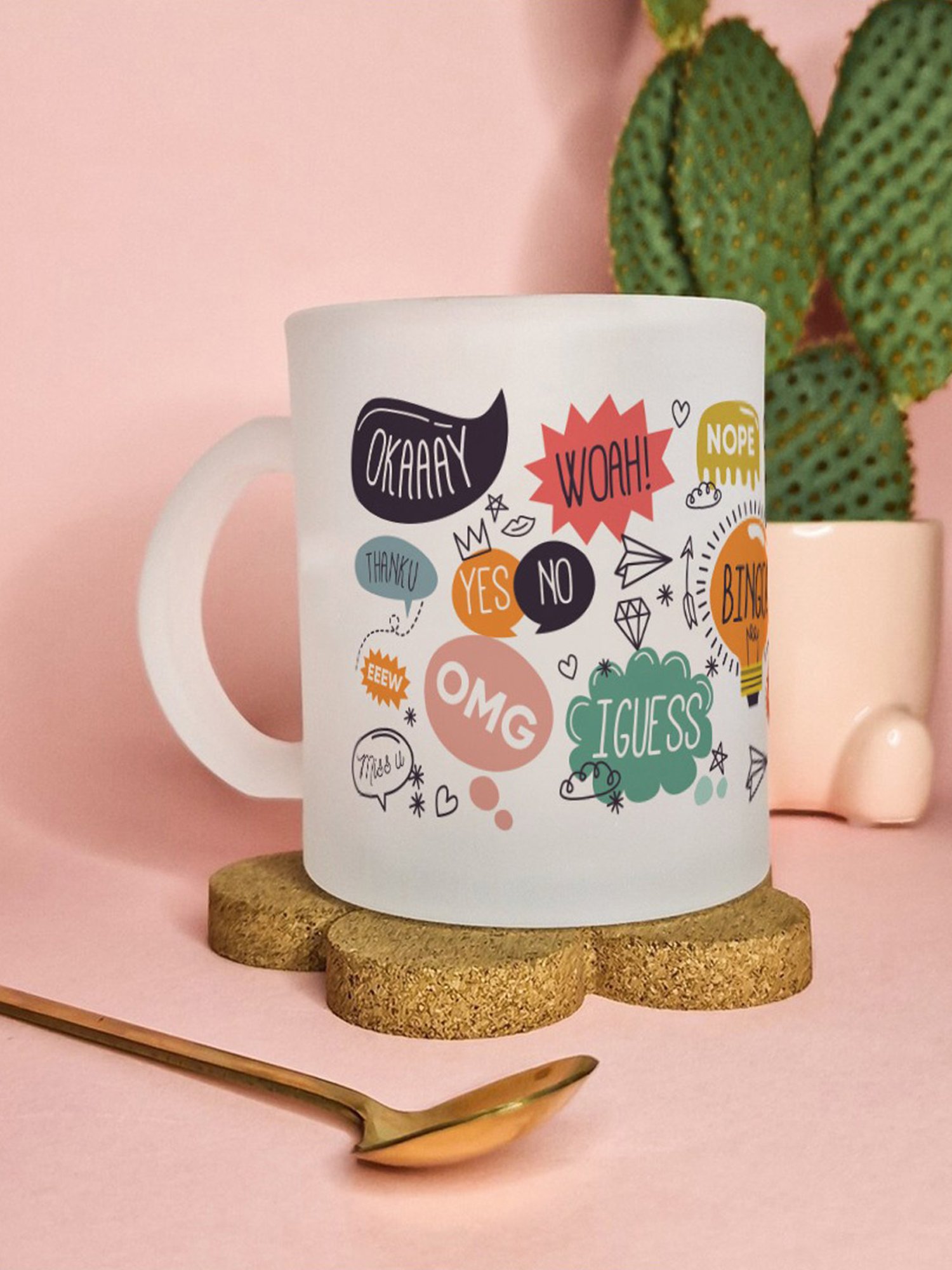 Gathari Aesthetic White Glass Frosted Coffee Mug