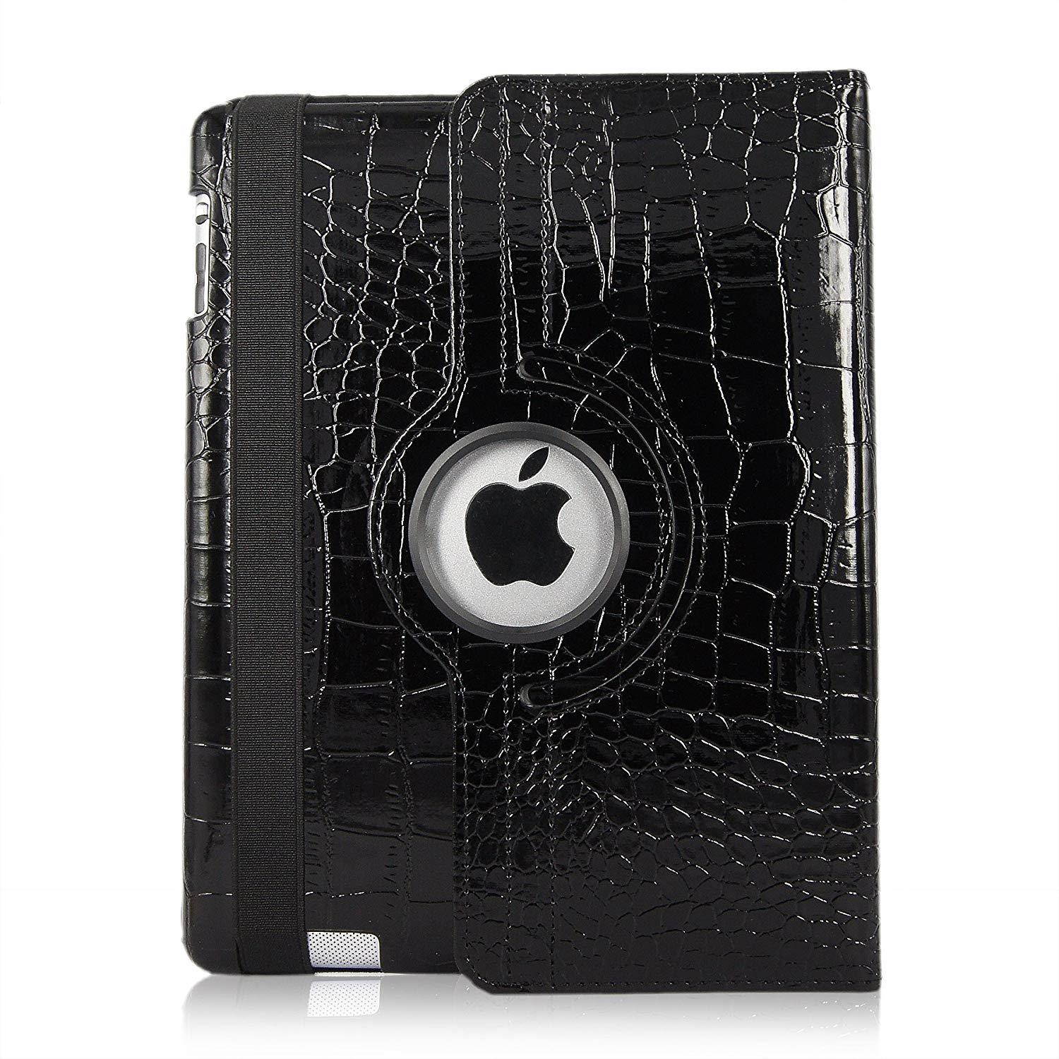 Cellularvilla Apple Ipad2 Ipad3 Ipad4 Gen Genration Black Crocodile 360 Degree Rotating Flip Folio Case Cover with Auto Sleep/wake Feature Stand