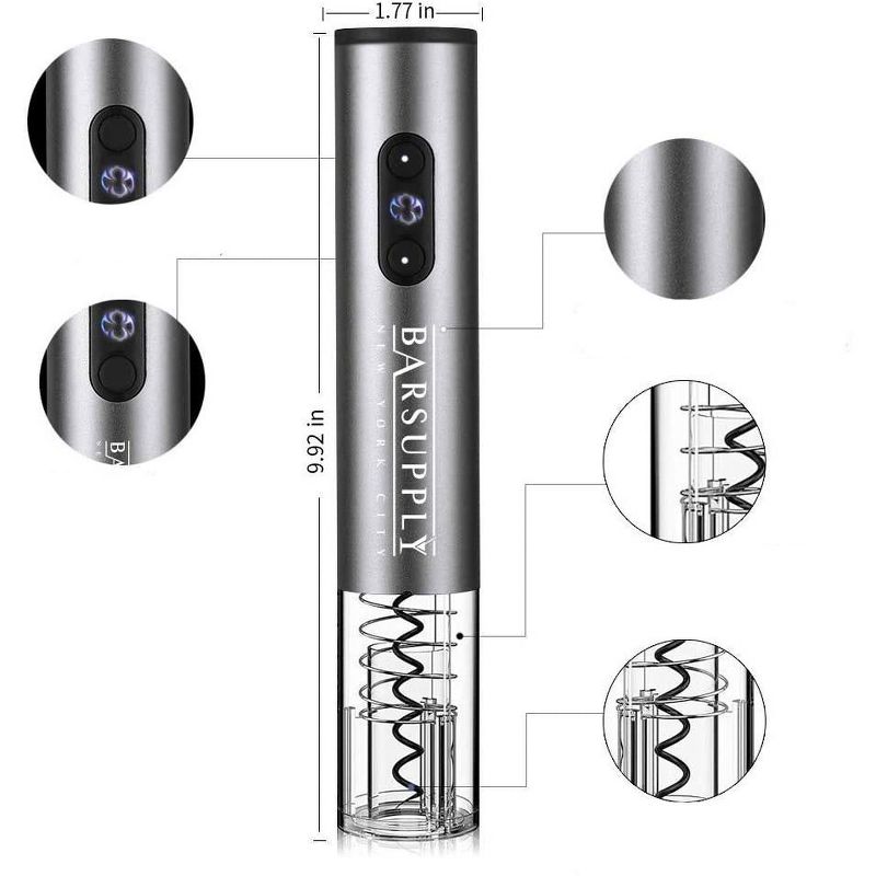 Electric Wine Bottle Opener 4 Piece Set Automatic Corkscrew Wine Opener, Includes Foil Cutter, Wine Pourer, Vacuum Pump Stopper, Battery Operated, Stainless Steel, Gift Box Set