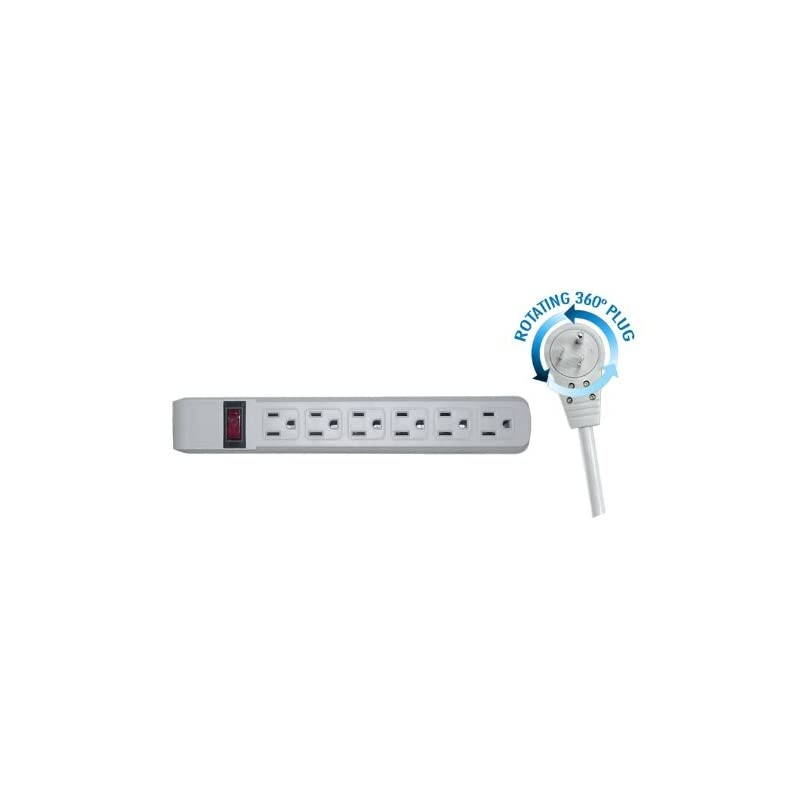 Outlet Surge Protector 15A 120V with Flat Rotating Plug ft Power Cord 3 Prong Outlet Power Strip with Feet Power Cable and 30 Degree Rotating Plug Gray CNE75945