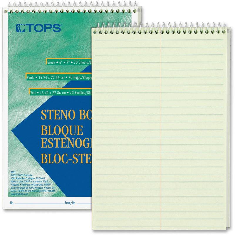 TOPS Products Steno Book Gregg Rld 70Sheets/PD 6"X9" 12/PK GN Tint 8011DZ