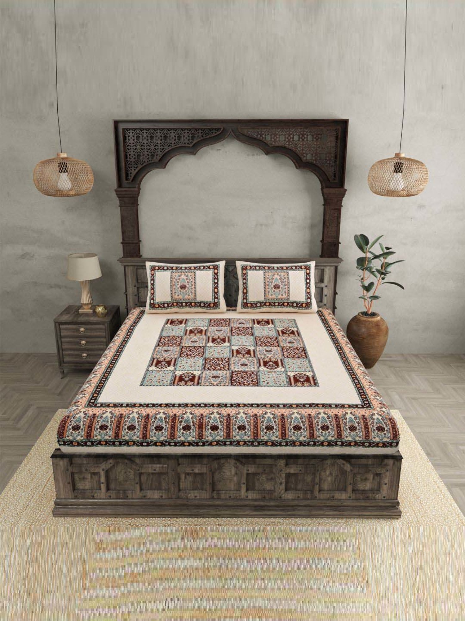 JaipurFabric Peach 240 TC 100% Cotton The Rich Legacy Double Bedsheet with 2 Pillow Covers