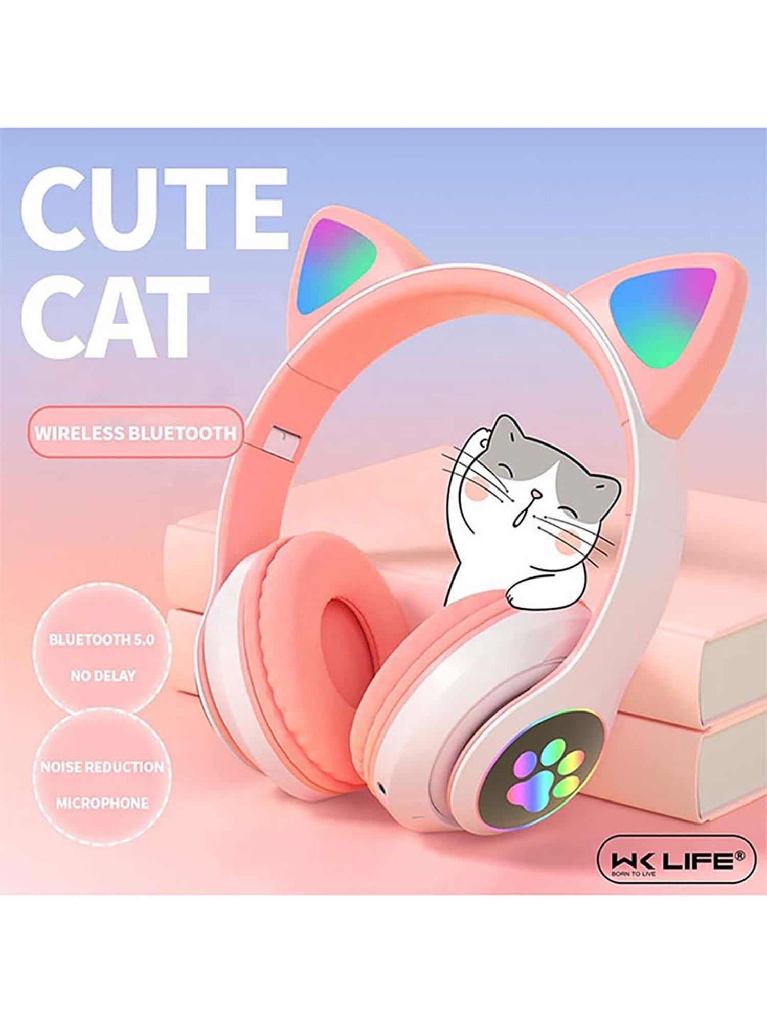 WK LIFE K8 V5.1 Wireless kids Headphones With Mic & Gaming Headset Bluetooth (Pink)