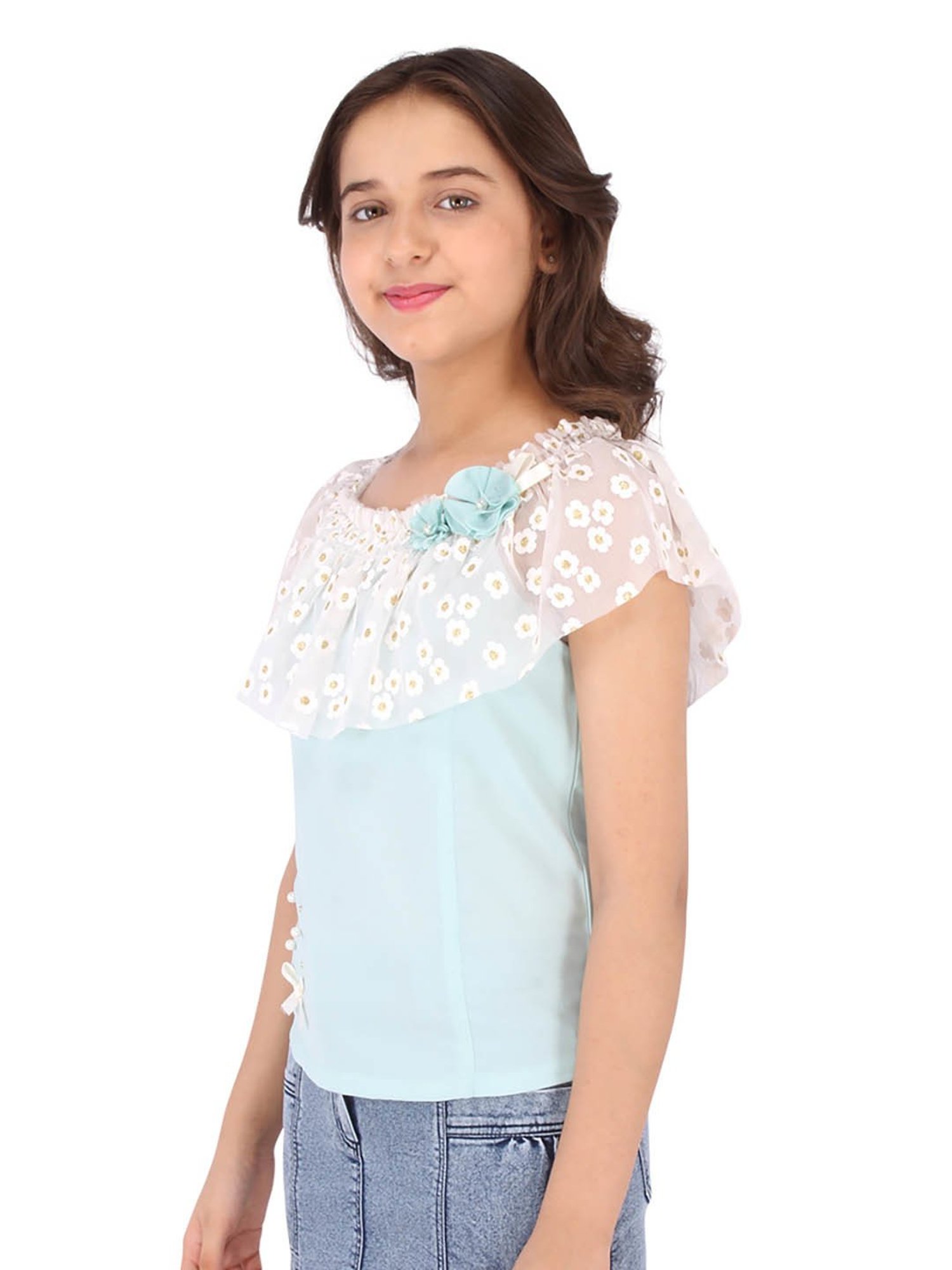 Cutecumber Kids Sky Blue Applique Top