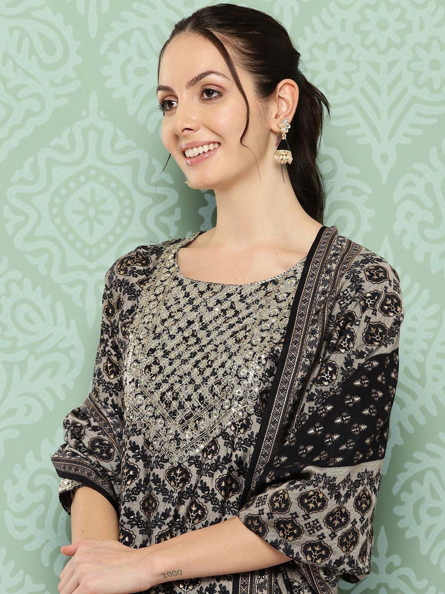 Libas Blue Printed Kurta Pant Set With Dupatta