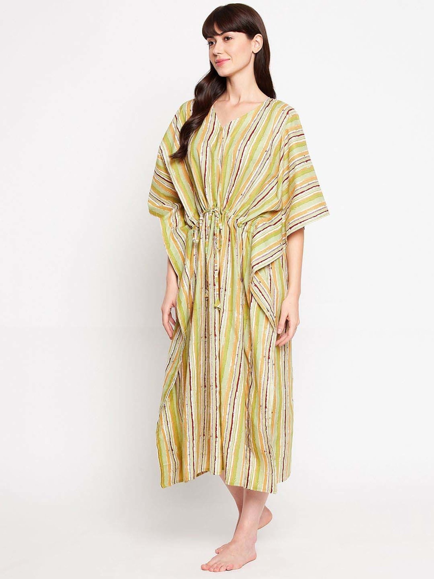 Secrets By ZeroKaata Green & Blue Cotton Printed Kaftan - Pack Of 2